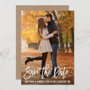 Modern Brush Script Photo Kraft Save The Date Card