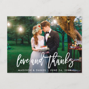 Modern Brush Script Photo Love Thanks Wedding Postcard