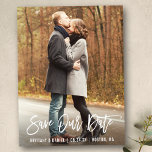 Modern Brush Script Photo Save Our Date Postcard<br><div class="desc">Modern Brush Script Save Our Date Engagement Couple Photo Postcard</div>