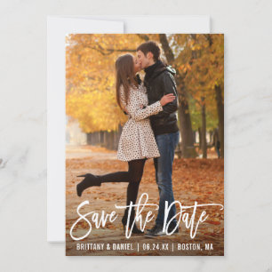 Modern Brush Script Photo Save The Date Card