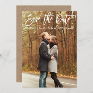 Modern Brush Script Photo Save The Date Kraft Card