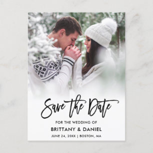 Modern Brush Script Photo Save The Date Postcard