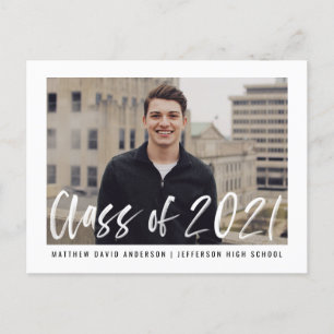 Modern Brush Script Photo Virtual Graduation Party Invitation Postcard