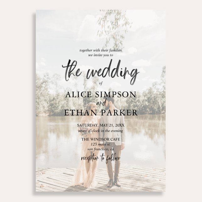 Modern Brush Script Photo Wedding Invitation (Creator Uploaded)