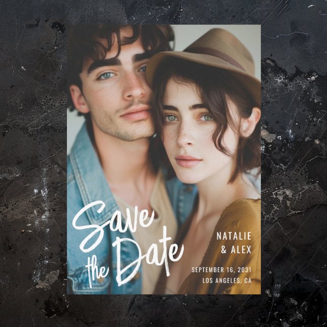 Modern Brush Script Photo Wedding  Save The Date (Creator Uploaded)