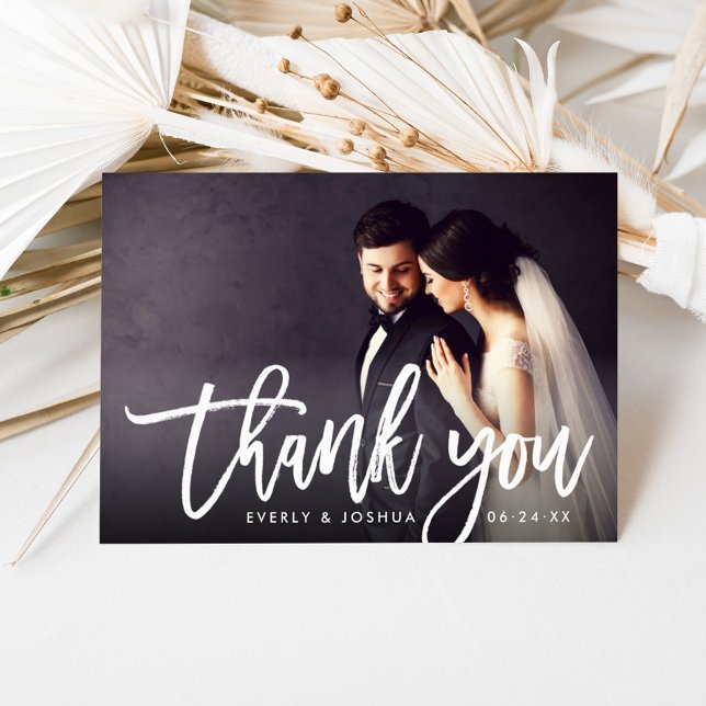 Modern Brush Script Photo Wedding Thank You Card (Creator Uploaded)