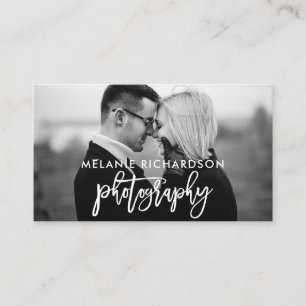 Modern Brush Script Photography Photo BW Business Card