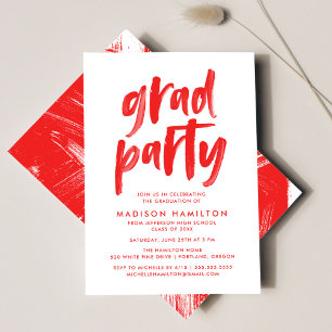Modern Brush Script Red Graduation Party Invitation