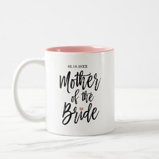Modern Brush Script Rose Heart Mother of The Bride Two-Tone Coffee Mug (Left)