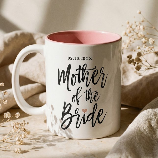 Modern Brush Script Rose Heart Mother of The Bride Two-Tone Coffee Mug (Modern Brush Script Rose Heart Mother of The Bride Two-Tone Coffee Mug)