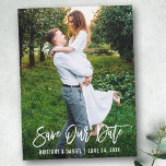 Modern Brush Script Save Our Date Couple Photo Postcard<br><div class="desc">Modern Brush Script Save Our Date Engagement Couple Photo Postcard</div>