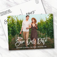 Modern Brush Script Save Our Date Couple Photo