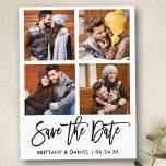 Modern Brush Script Save The Date 4 Photo Collage Postcard<br><div class="desc">Modern Brush Script 4 Photo Save The Date Postcard</div>