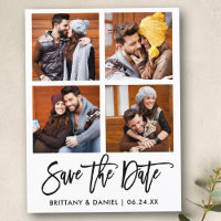 Modern Brush Script Save The Date 4 Photo Collage