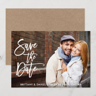 Modern Brush Script Save The Date Kraft Photo Card