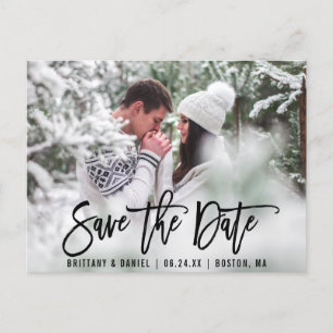 Modern Brush Script Save The Date Photo B Postcard