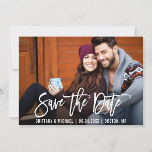 Modern Brush Script Save The Date Photo Card
