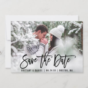 Modern Brush Script Save The Date Photo Card B