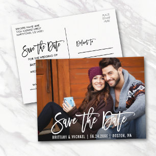 Modern Brush Script Save The Date Photo Postcard