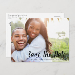 Modern Brush Script Save the Date Photo Wedding Postcard