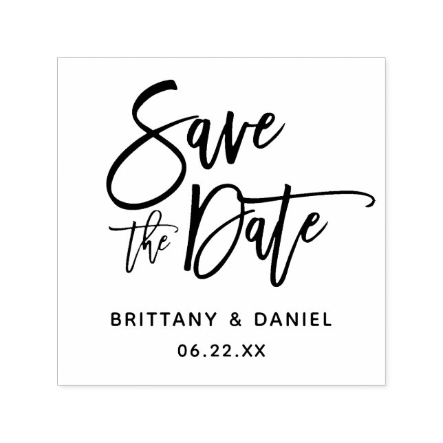 Modern Brush Script Save The Date Square Self-inking Stamp (Design)