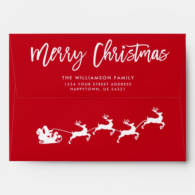 Modern Brush Script Star Santa Merry Christmas Envelope (Back (Top Flap))