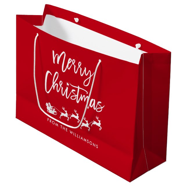 Modern Brush Script Star Santa Merry Christmas Large Gift Bag (Front Angled)