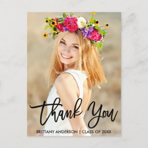 Modern Brush Script  Thank You Graduation Postcard