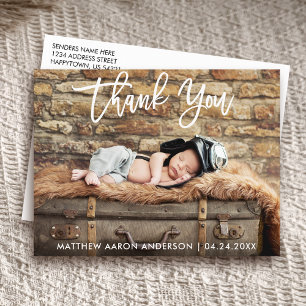 Modern Brush Script Thank You New Baby Postcard W