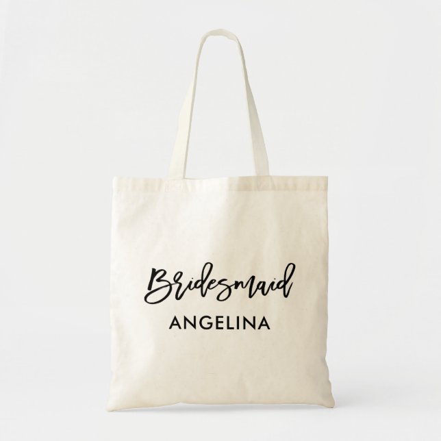 Modern Brush Script Trendy Bridesmaid Tote Bag (Front)