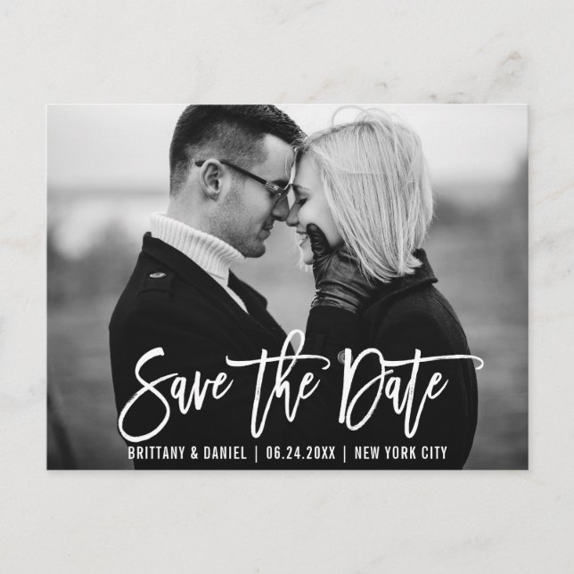 Modern Brush Script Trendy Save The Date Photo Postcard (Front)