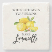 Modern Brush Script Watercolor Lemons Limoncello Stone Coaster (Front)