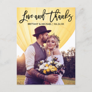 Modern  Brush Script Wedding Love Thanks Couple Postcard