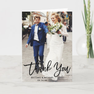 Modern Brush Script   Wedding Photo Fold Thank You Card