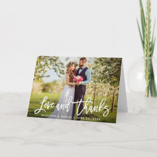 Modern Brush Script Wedding Photo Love Thanks Fold Card