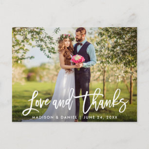 Modern Brush Script Wedding Photo Love Thanks Postcard