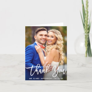 Modern Brush Script Wedding Photo Thank You Note Card