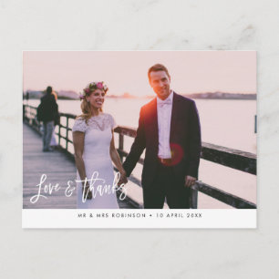 modern brush script wedding thank you card