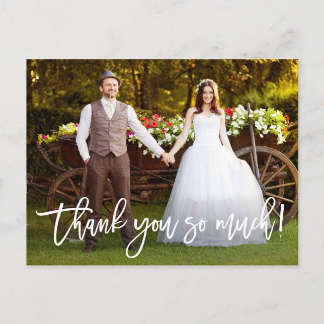Modern Brush Script Wedding Thank You So Much W Postcard (Front)
