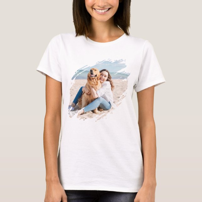 Modern Brush Stroke Custom Photo T-Shirt (Front)
