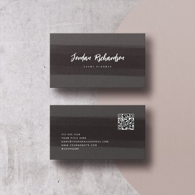 Modern Brush Stroke | Dark Grey with QR Code Business Card (Creator Uploaded)