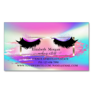 Modern Brush Stroke,Frame Holographic Faux Lashes Magnetic Business Card