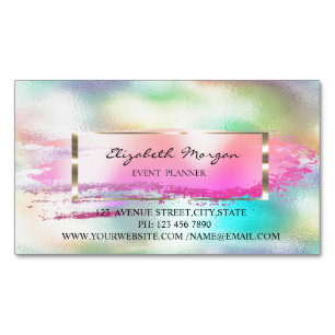 Modern Brush Stroke Frame Rainbow Holographic Magnetic Business Card