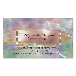 Modern Brush Stroke,Gold Frame Holographic Pearl Magnetic Business Card