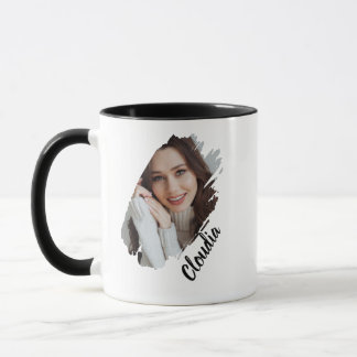 Modern Brush Stroke Photo & Name Personalized Mug