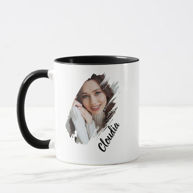 Modern Brush Stroke Photo & Name Personalized Mug (Left)