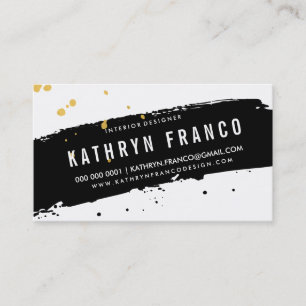 MODERN BRUSH STROKE stylish black gold splatter Business Card