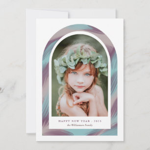 Modern Brush Strokes Arch New Year Photo Holiday Card