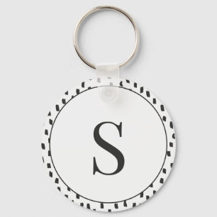 Modern Brush Strokes Black & White Monogram S Keychain