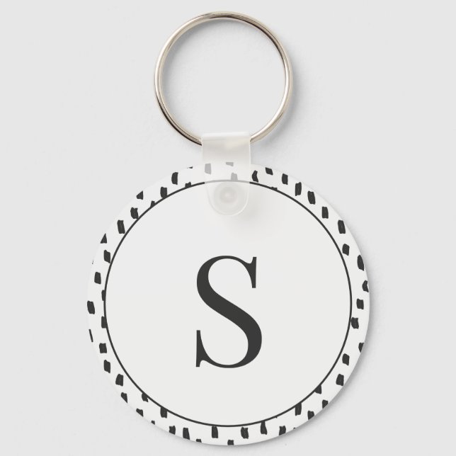 Modern Brush Strokes Black & White Monogram S Keychain (Front)